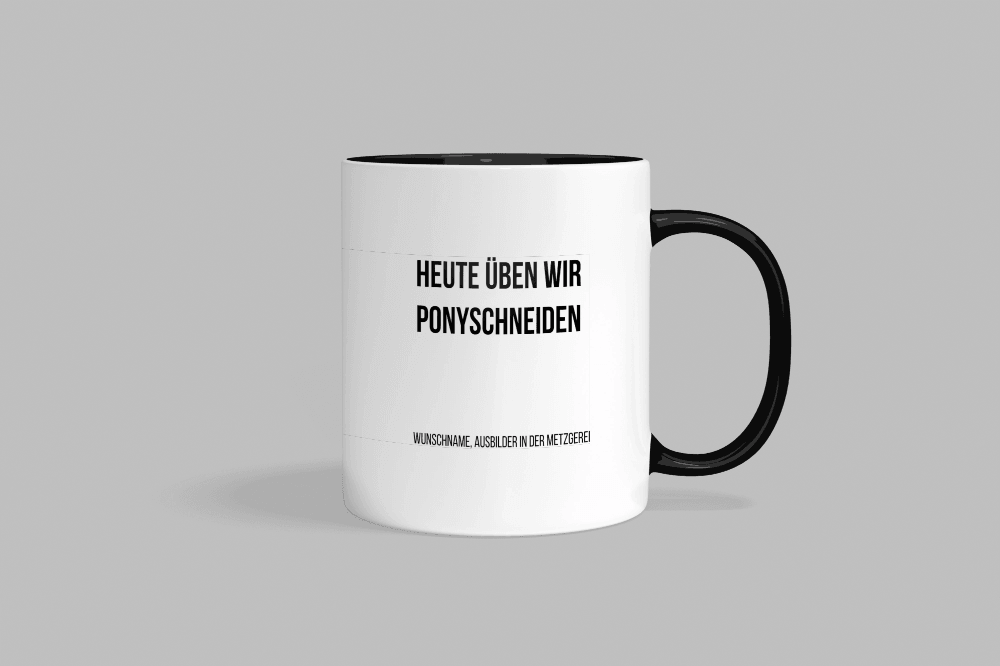 Fireandkisses Fun-Tasse ’Heute üben wir Pony schneiden’ - Schwarz - Tasse