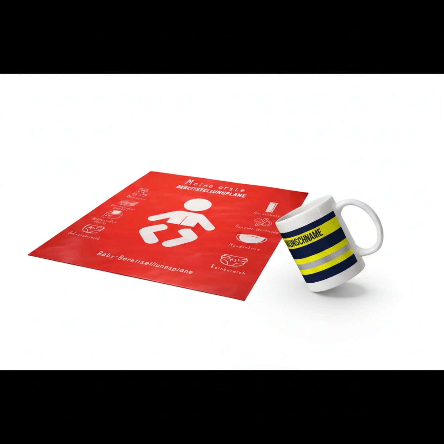 Feuerwehr nachwuchs geschenkset – babyauflage + tasse personalisierbar - geschenksets baby + personalisiert