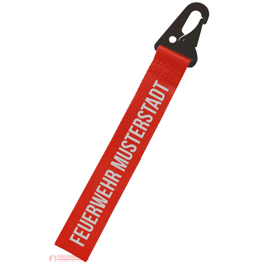 Feuerwehr-schlüsselanhänger mit individueller bedruckung - reflex silber / einseitig feuerwehr & ortsname