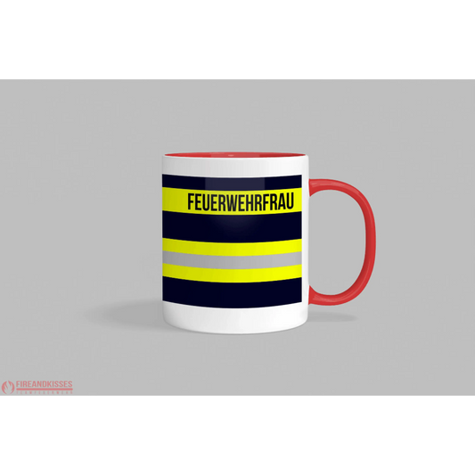 Fireandkisses feuerwehr-tasse „feuerwehrfrau“ - roter henkel & rand - tasse feuerwehr-tasse „feuerwehrfrau“