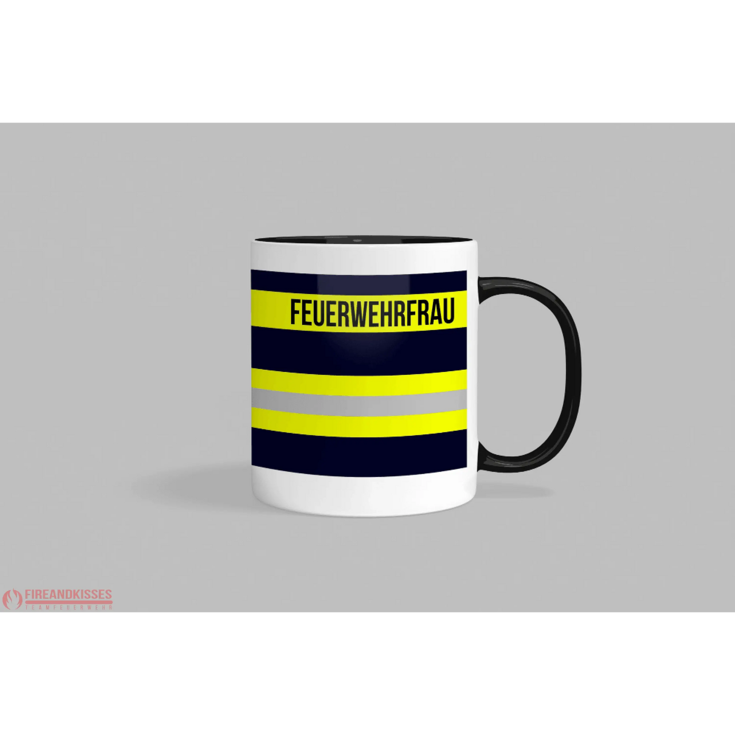 Fireandkisses feuerwehr-tasse „feuerwehrfrau“ - schwarzer henkel & rand - tasse feuerwehr-tasse „feuerwehrfrau“