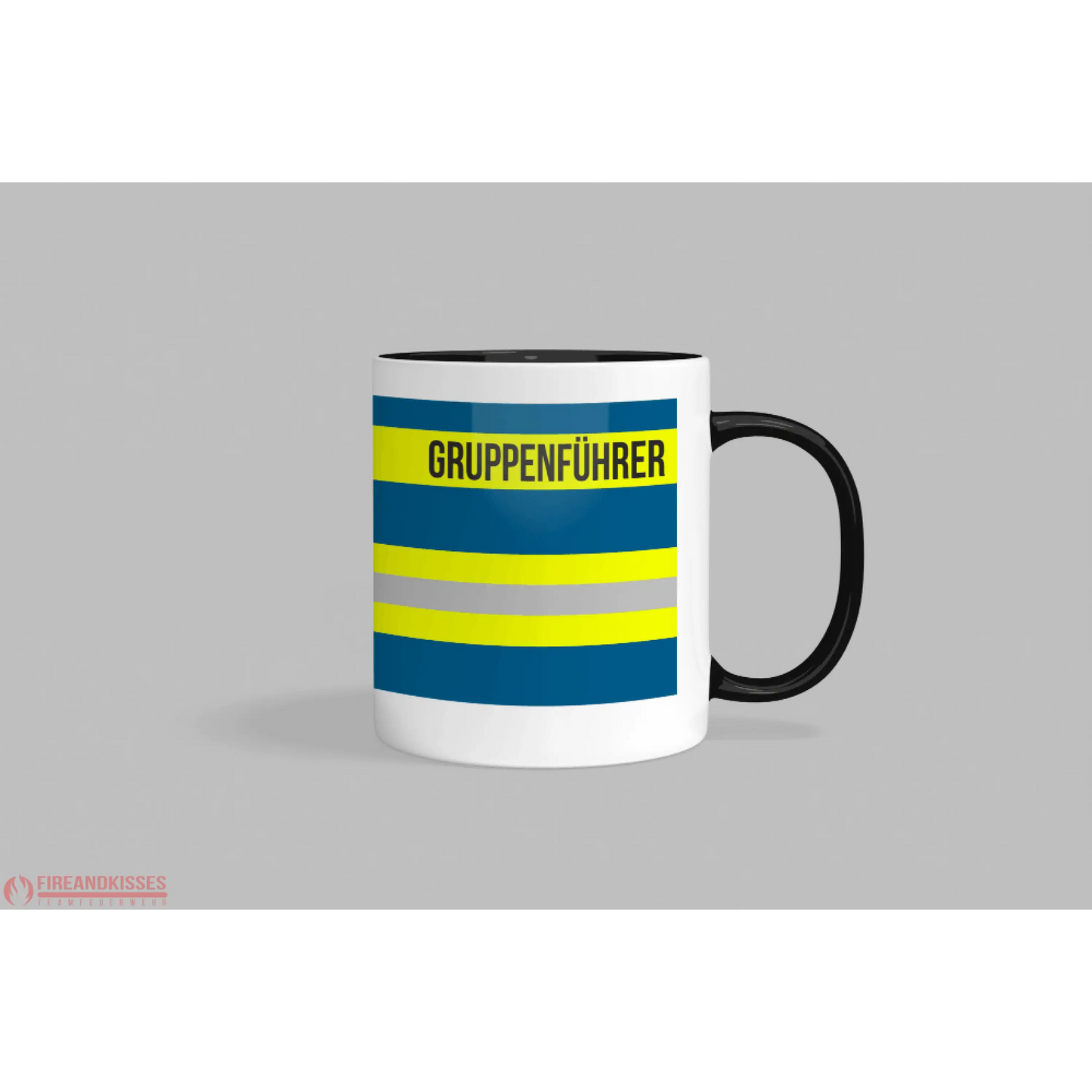 Fireandkisses feuerwehr-tasse „gruppenführer“ - schwarzer rand & henkel - tasse feuerwehr-tasse „gruppenführer“