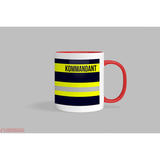 Fireandkisses feuerwehr-tasse „kommandant“ - roter henkel & rand - tasse feuerwehr-tasse „kommandant“