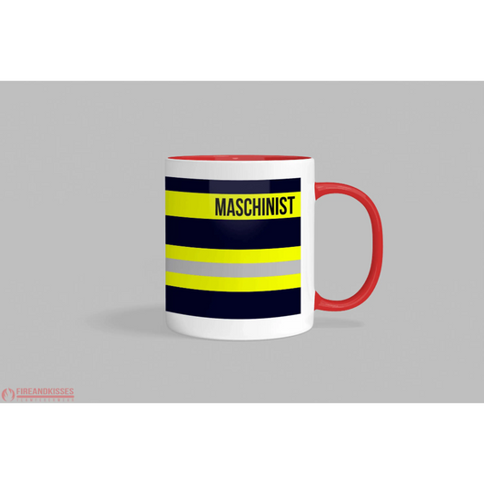 Fireandkisses feuerwehr-tasse „maschinist“ - roter henkel & rand - tasse feuerwehr-tasse „maschinist“