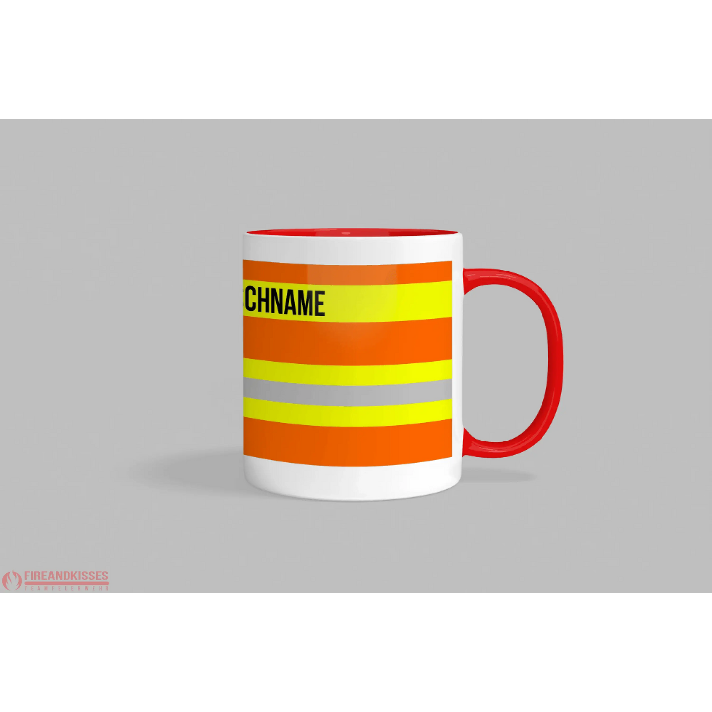 🧡 fireandkisses feuerwehr-tasse orange – mit deinem wunschtext - roter rand & henkel - tasse fireandkisses