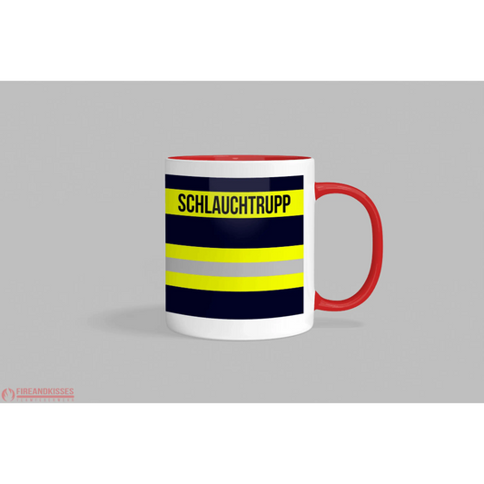 Fireandkisses feuerwehr-tasse „schlauchtrupp“ - roter henkel & rand - tasse feuerwehr-tasse „schlauchtrupp“