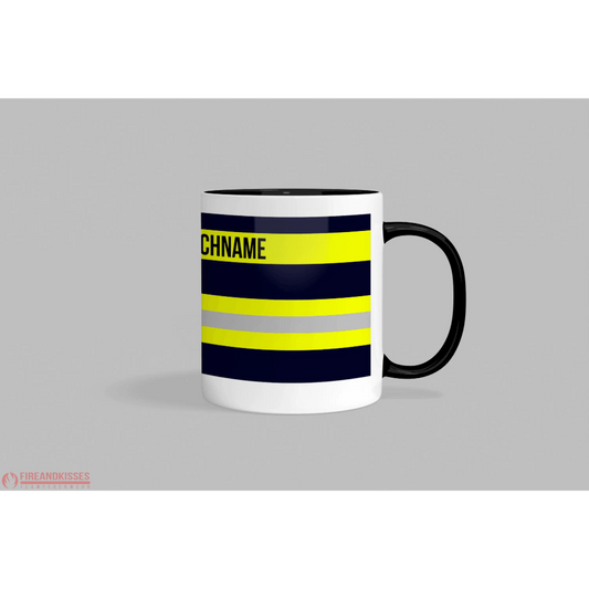 Fireandkisses feuerwehr-tasse „wunschtext“ – personalisierbar - schwarzer henkel & rand - tasse feuerwehr-tasse