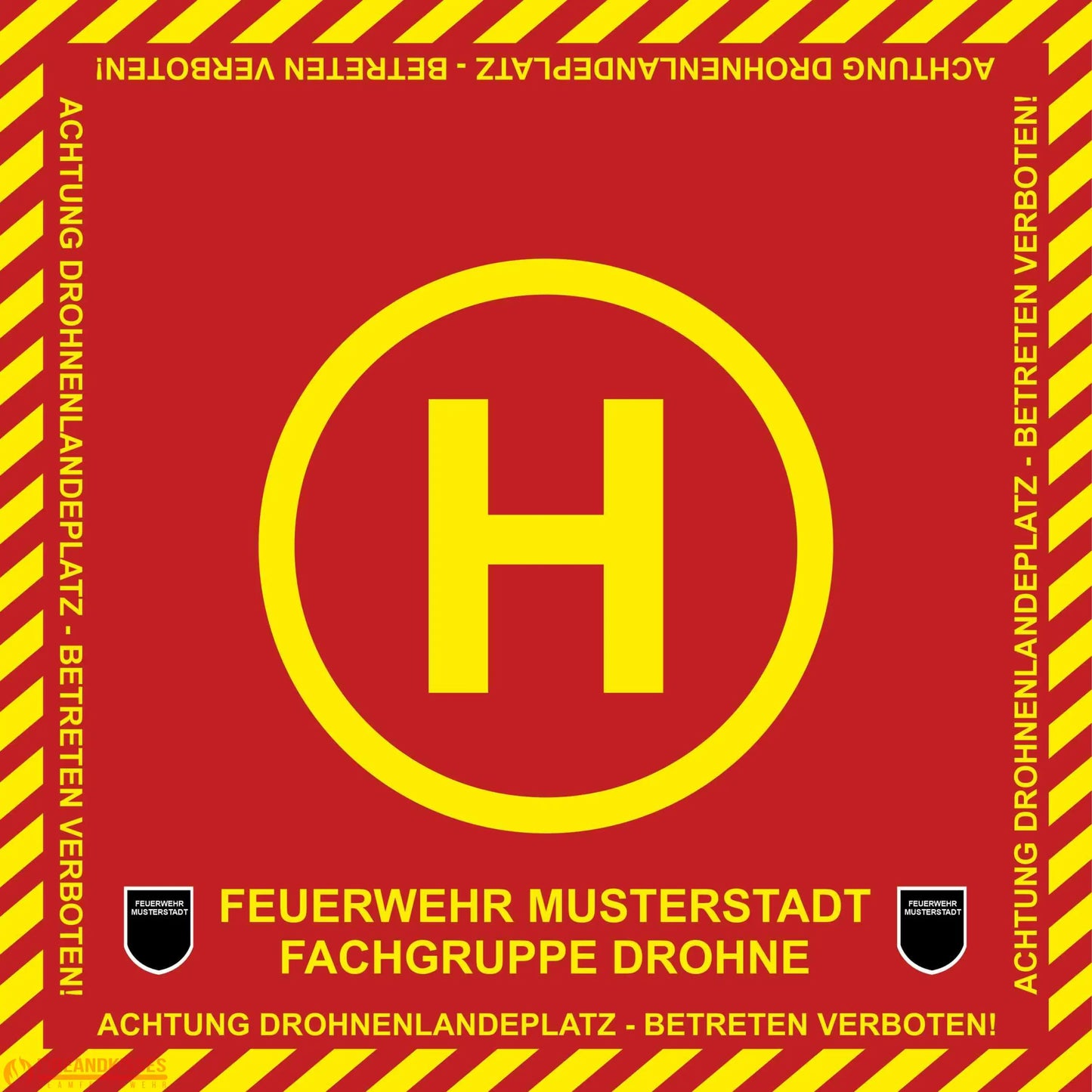 Fireandkisses bos feuerwehr drohnen landeplatz individual mit wunschtext und wappen - bereitstellungsplane bos