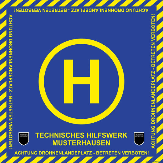 Fireandkisses bos thw drohnen landeplatz individual mit wunschtext und wappen - bereitstellungsplane bos thw drohnen