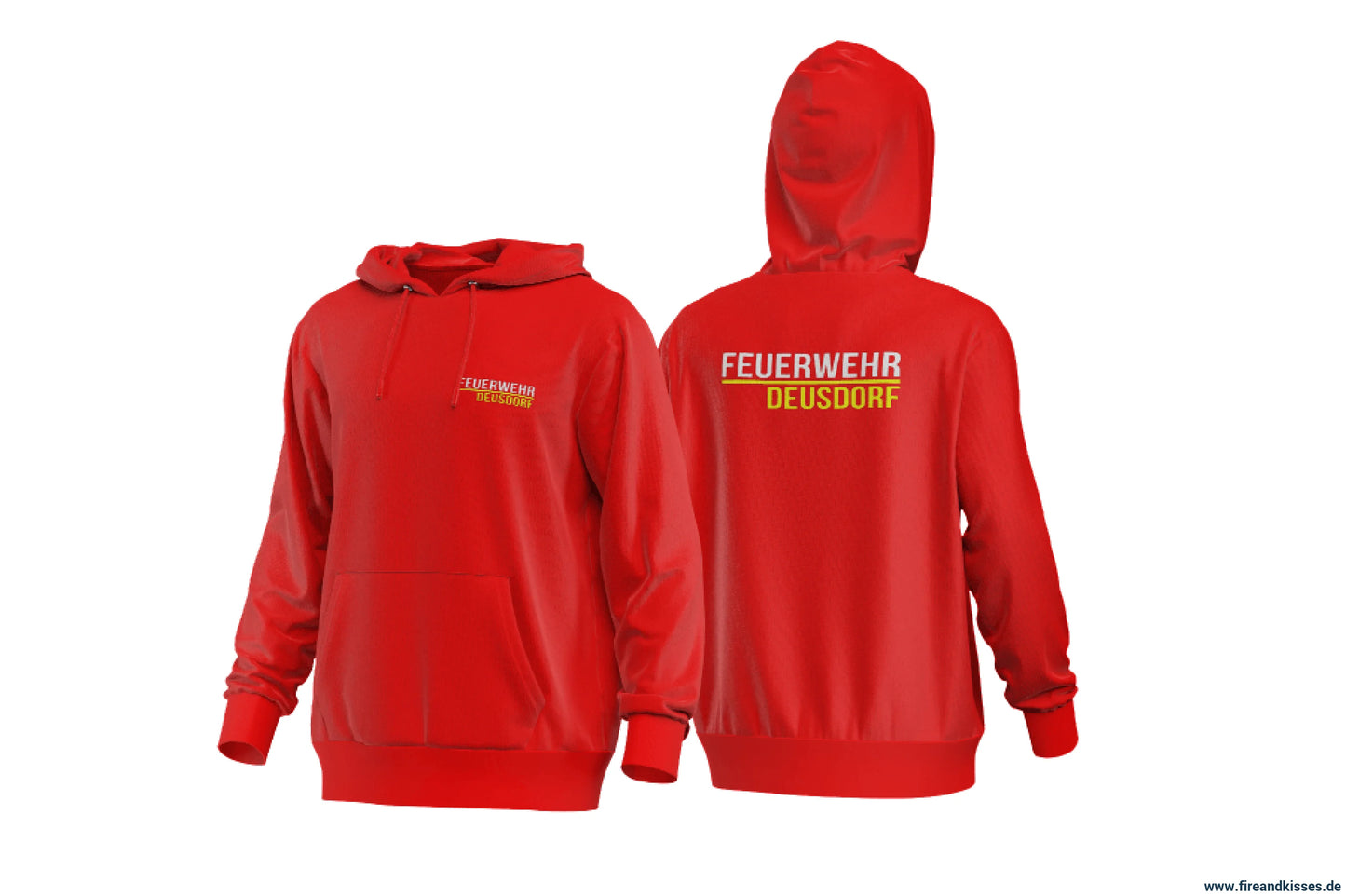 Fireandkisses - feuerwehr-hoodie model deusdorf in rot – komfort & funktion für einsatz und freizeit - hoodie