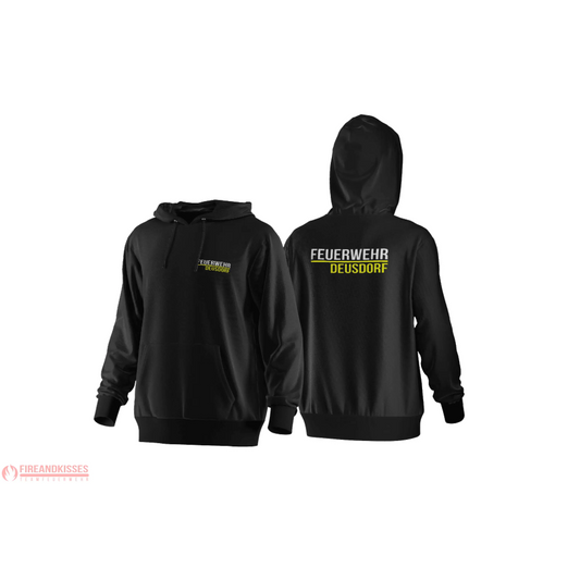 Fireandkisses - feuerwehr-hoodie model deusdorf in schwarz – komfort & funktion für einsatz und freizeit - hoodie