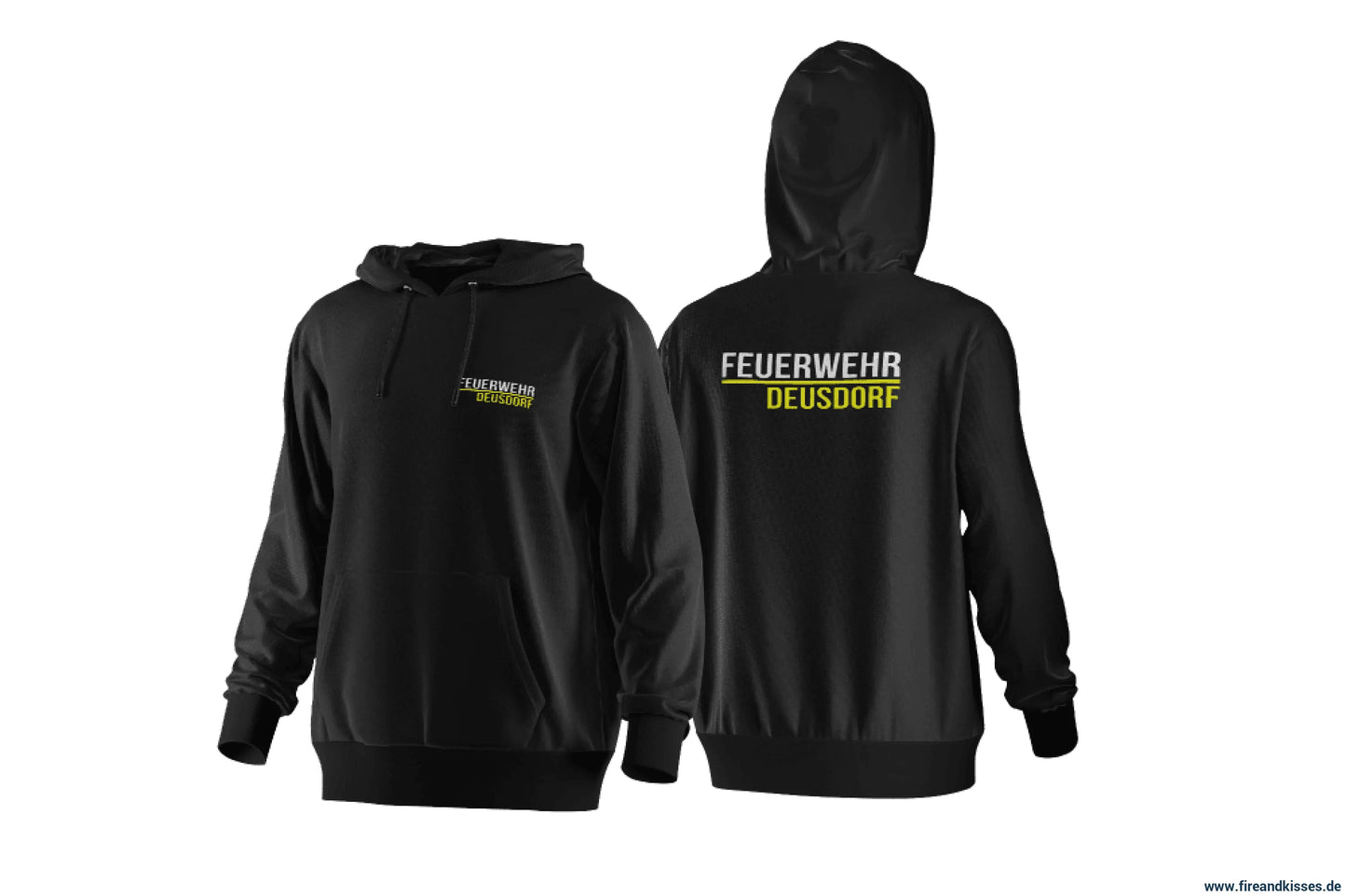 Fireandkisses - feuerwehr-hoodie model deusdorf in schwarz – komfort & funktion für einsatz und freizeit - hoodie