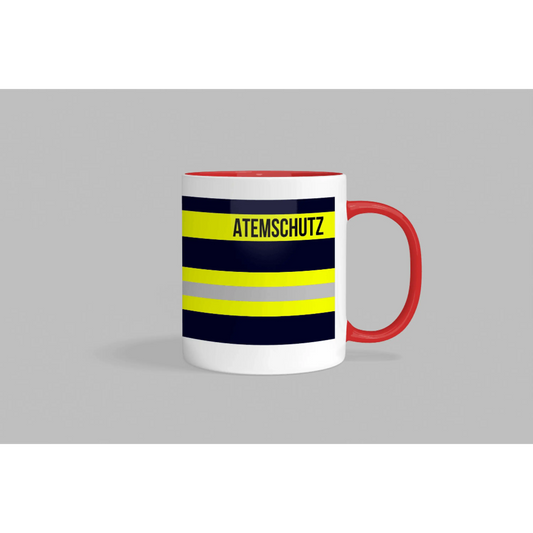 Fireandkisses feuerwehr-tasse „atemschutz“ - roter henkel & rand - tasse feuerwehr-tasse „atemschutz“