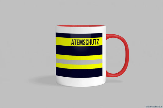 Fireandkisses feuerwehr-tasse „atemschutz“ - roter henkel & rand - tasse atemschutz | keramik 0,3l spülmaschinenfest