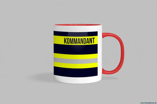 Fireandkisses feuerwehr-tasse „kommandant“ - roter henkel & rand - tasse kommandant | keramik 0,3l spülmaschinenfest