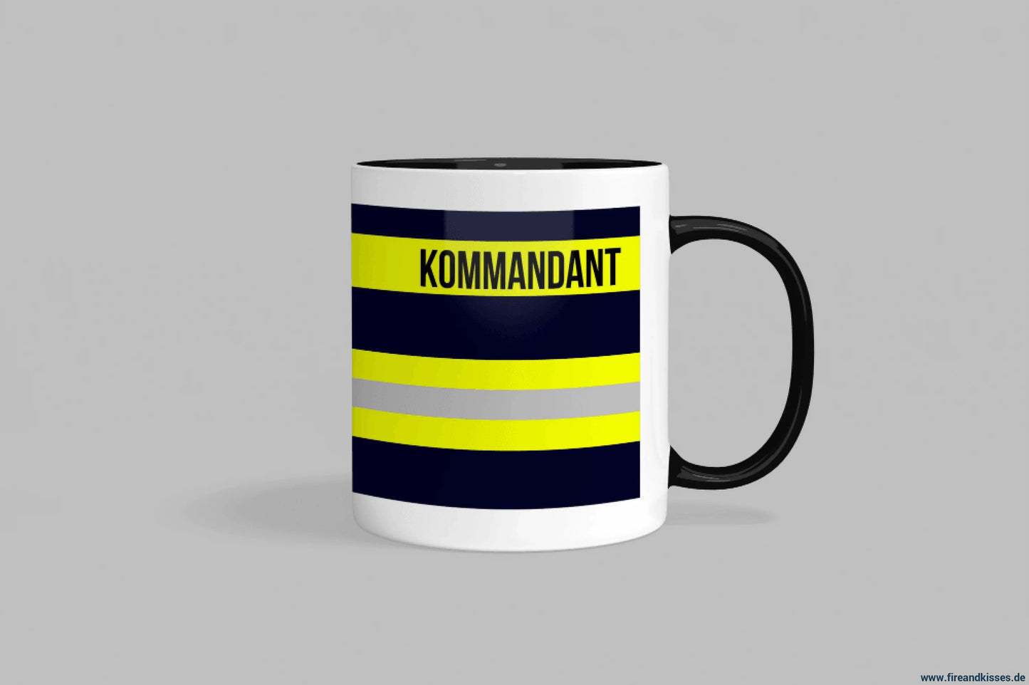 Fireandkisses feuerwehr-tasse „kommandant“ - schwarzer henkel & rand - tasse kommandant | keramik 0,3l spülmaschinenfest