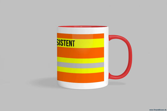 Fireandkisses feuerwehr-tasse „rettungsassistent“ - roter henkel & rand - tasse rettungsassistent | keramik 0,3l