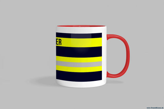 Fireandkisses feuerwehr-tasse „sanitäter“ - roter henkel & rand - tasse sanitäter | keramik 0,3l spülmaschinenfest