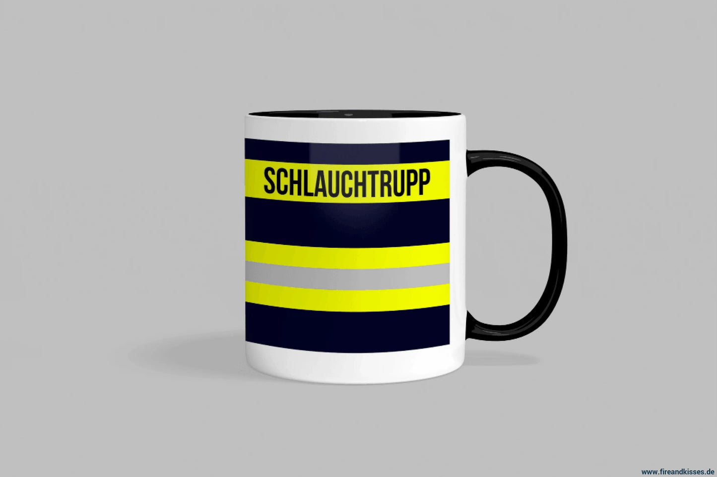 Fireandkisses feuerwehr-tasse „schlauchtrupp“ - schwarzer henkel & rand - tasse feuerwehr-tasse „schlauchtrupp“