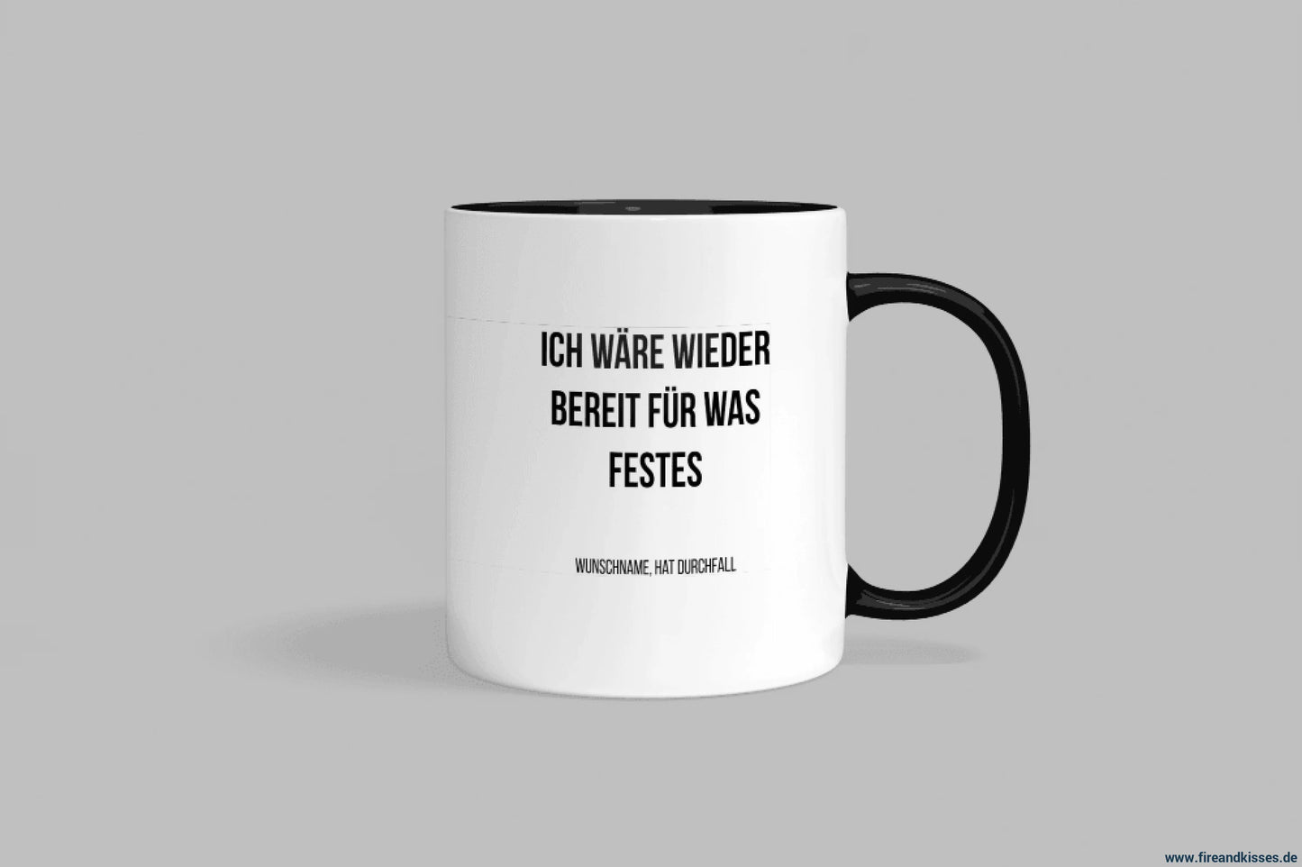 Fireandkisses fun-tasse „ich wäre wieder bereit für was festes“ - schwarzer henkel & rand - tasse fun-tasse „ich