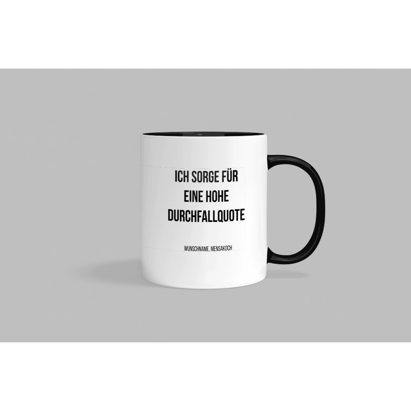 Fireandkisses fun-tasse „mensakoch – ich sorge für eine hohe durchfallquote“ - schwarzer henkel & rand - tasse