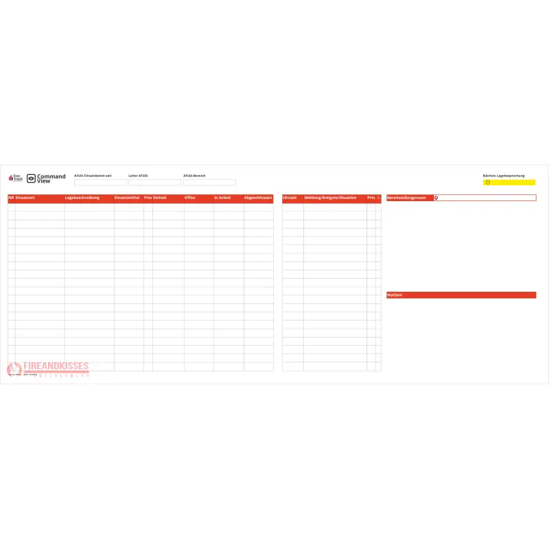 FireTrack CommandView – Taktische Whiteboard-Einsatztabelle für Feuerwehr und BOS-Einheiten 305 cm x 122 cm