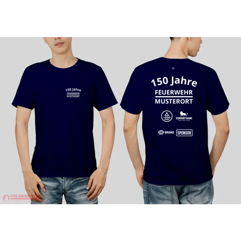Individuelles Feuerwehr Jubiläums T-Shirt mit Sponsorenlogos – XXX Jahre Deine Feuerwehr - Navy / XS