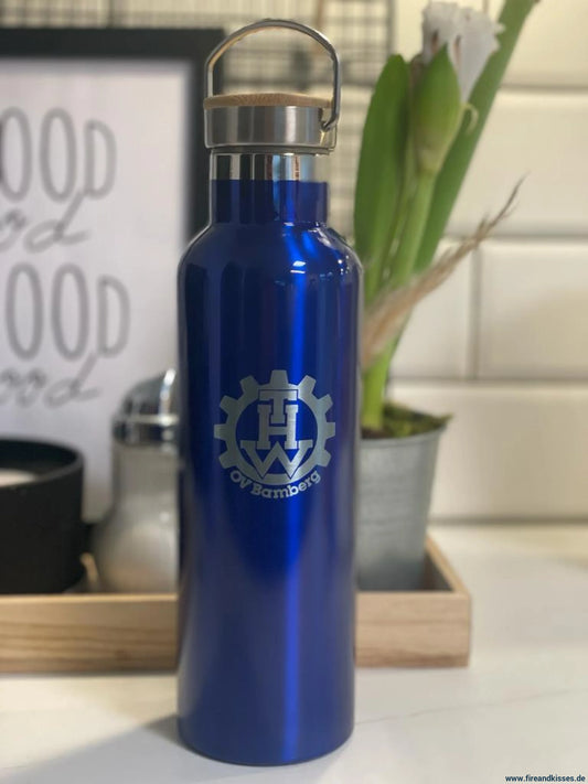 Isolierflasche ’fireandkisses’ blau mit deinem logo - ’fireandkisses’ blau deinem logo
