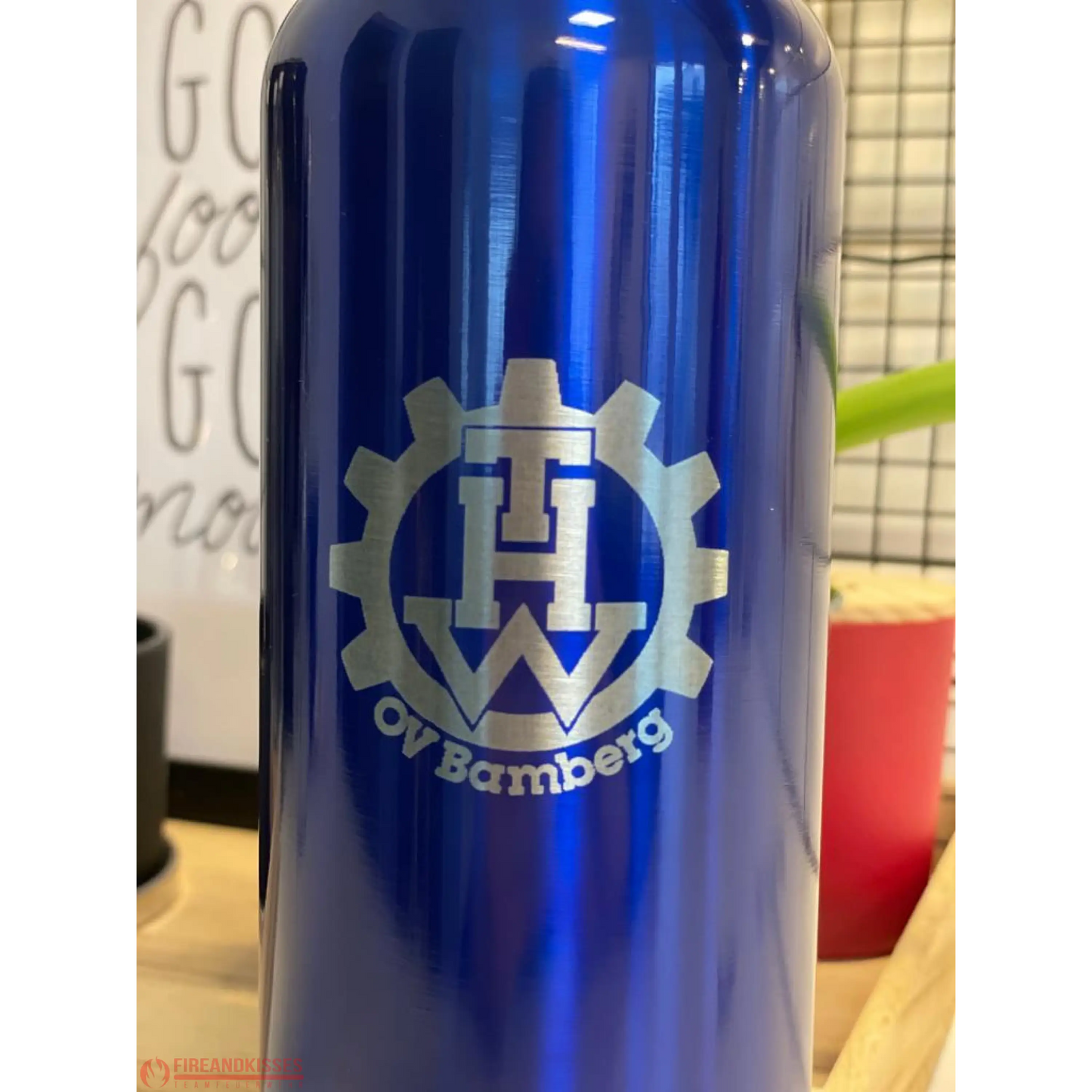 Isolierflasche ’fireandkisses’ blau mit deinem logo - ’fireandkisses’ blau deinem logo