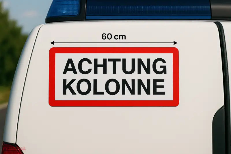 Magnetschild Achtung Kolonne auf Feuerwehrfahrzeug bei Tag