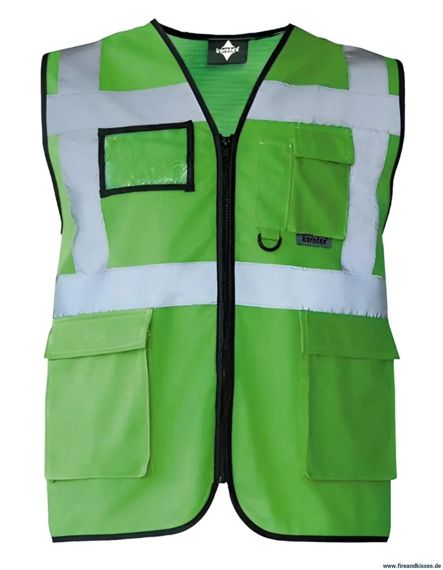 Multifunktionsweste ’berlin’ mit oder ohne aufdruck - grün (en 17353 typ b3) / s (ca. 100 cm umfang) / wunschtext