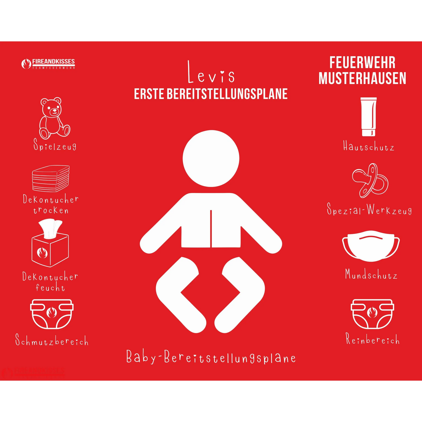 Personalisierbare feuerwehr-babyauflage „bereitstellungsplane“ – wickelunterlage mit namen - feuerwehr-babyauflage