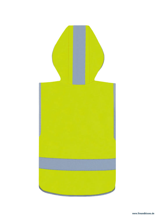 Personalisierbare warnweste kinderfeuerwehr mit kapuze – leuchtgelb - warnweste kinderfeuerwehr kapuze