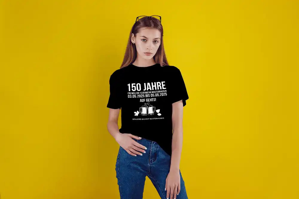 Euer Fest-Shirt in Schwarz. Bedruckt auf Vorder- und Rückseite in verschiedenen Farben ab 50 Stück - Eigenes Motiv