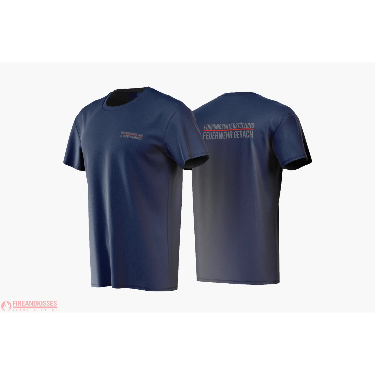Shirt navy führungsunterstützung model gerach rot individuell bedruckt mit deiner feuerwehr - t-shirt navy