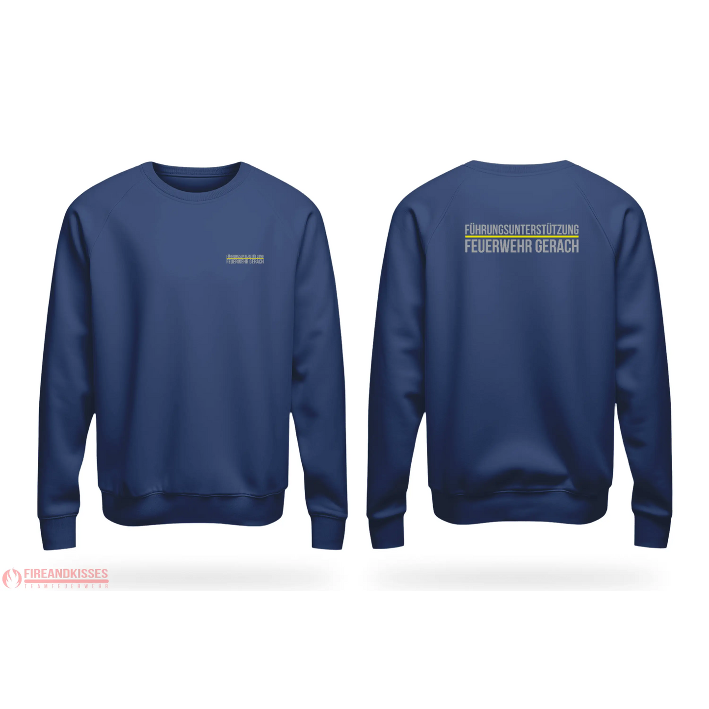 Sweater navy führungsunterstützung model gerach gelb individuell bedruckt mit deiner feuerwehr - t-shirt navy