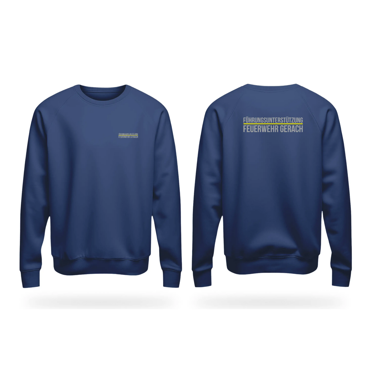 Sweater navy führungsunterstützung model gerach gelb individuell bedruckt mit deiner feuerwehr - t-shirt navy
