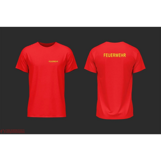 T-shirt feuerwehr rot – 100 % baumwolle bedruckt - unsere günstigen klassiker! - xs / neongelb - t-shirt feuerwehr rot