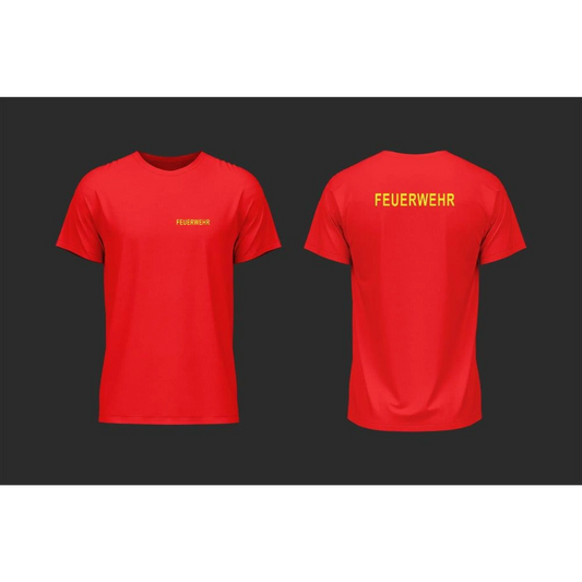 T-shirt feuerwehr rot – 100 % baumwolle bedruckt - unsere günstigen klassiker! - xs / neongelb - t-shirt feuerwehr rot
