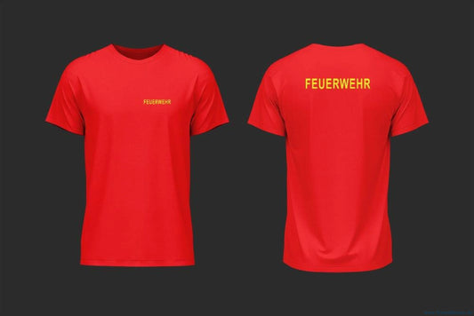 T-shirt feuerwehr rot – 100 % baumwolle bedruckt - unsere günstigen klassiker! - xs / neongelb - t-shirt feuerwehr rot