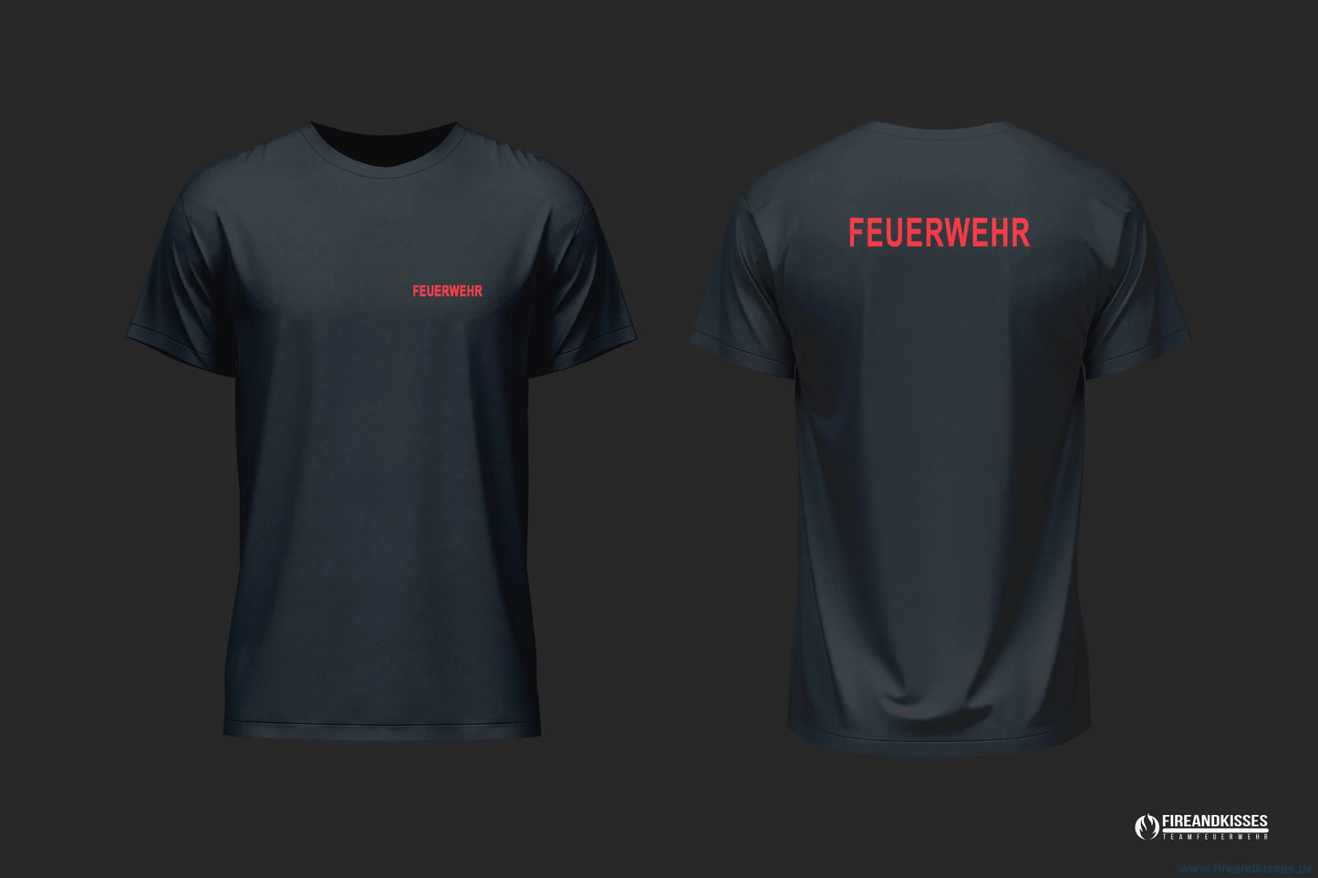 Schwarzes Feuerwehr T-Shirt, bedruckt mit FEUERWEHR – günstiger Klassiker