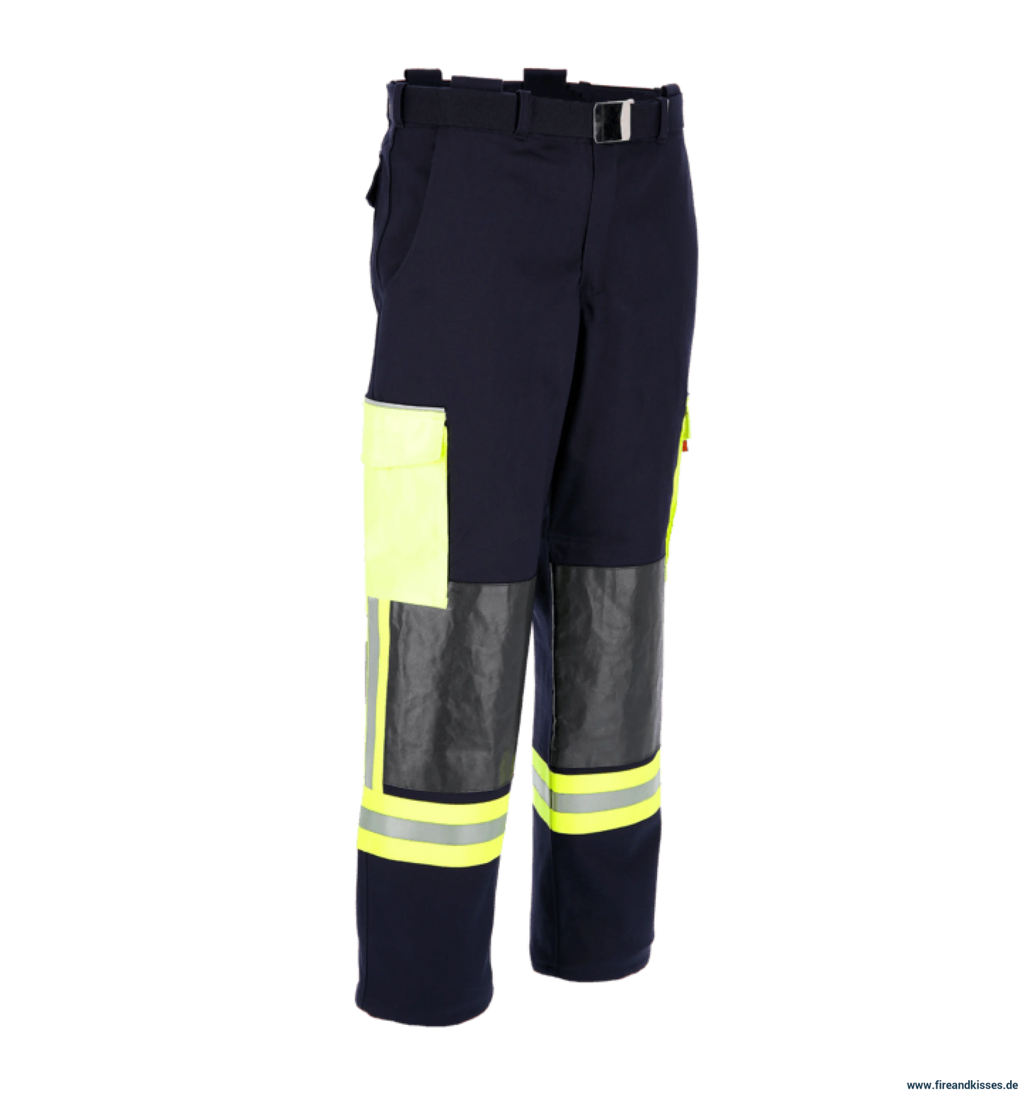 THL Bundhose Baumwolle FR Proban - Technische Hilfeleistung Feuerwehrhose EN 16689 Schwarzblau/Leuchtgelb Kurze Größen