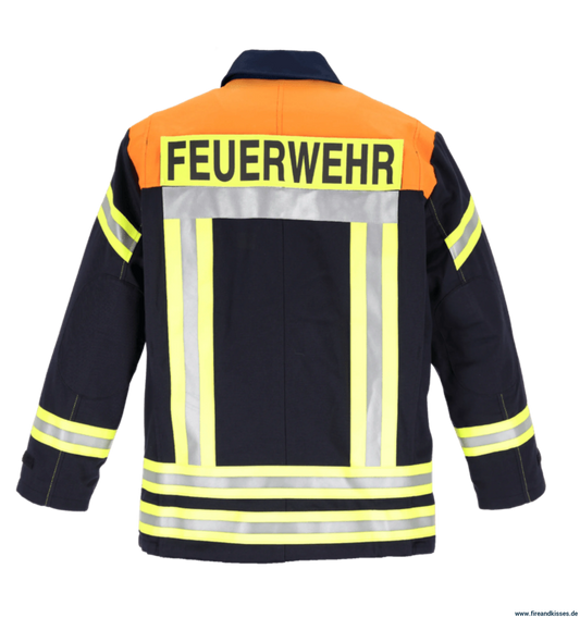 THL Einsatzjacke Kermel/Viskose/Elasthan - Technische Hilfeleistung Feuerwehrjacke EN 16689 Schwarzblau/Leuchtorange Normale Größen