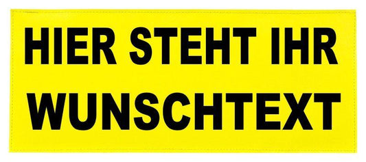 Reflexschild Rückenschild Wunschtext gelb matt 38 x 16 cm