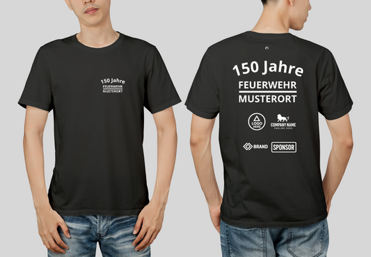 Individuelles Feuerwehr Jubiläums T-Shirt mit Sponsorenlogos – XXX Jahre Deine Feuerwehr