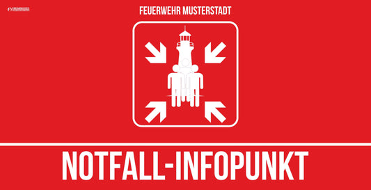 Bauzaunbanner personalisiert Notfall-Infopunkt Standard Sammelstelle Feuerwehr Blackout Stromausfall - Fireandkisses