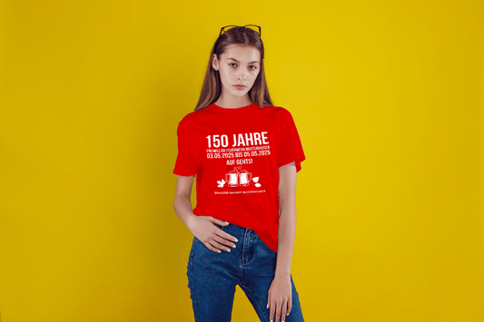 Euer Fest-Shirt in Rot. Bedruckt auf Vorder- und Rückseite in verschiedenen Farben ab 50 Stück - Eigenes Motiv