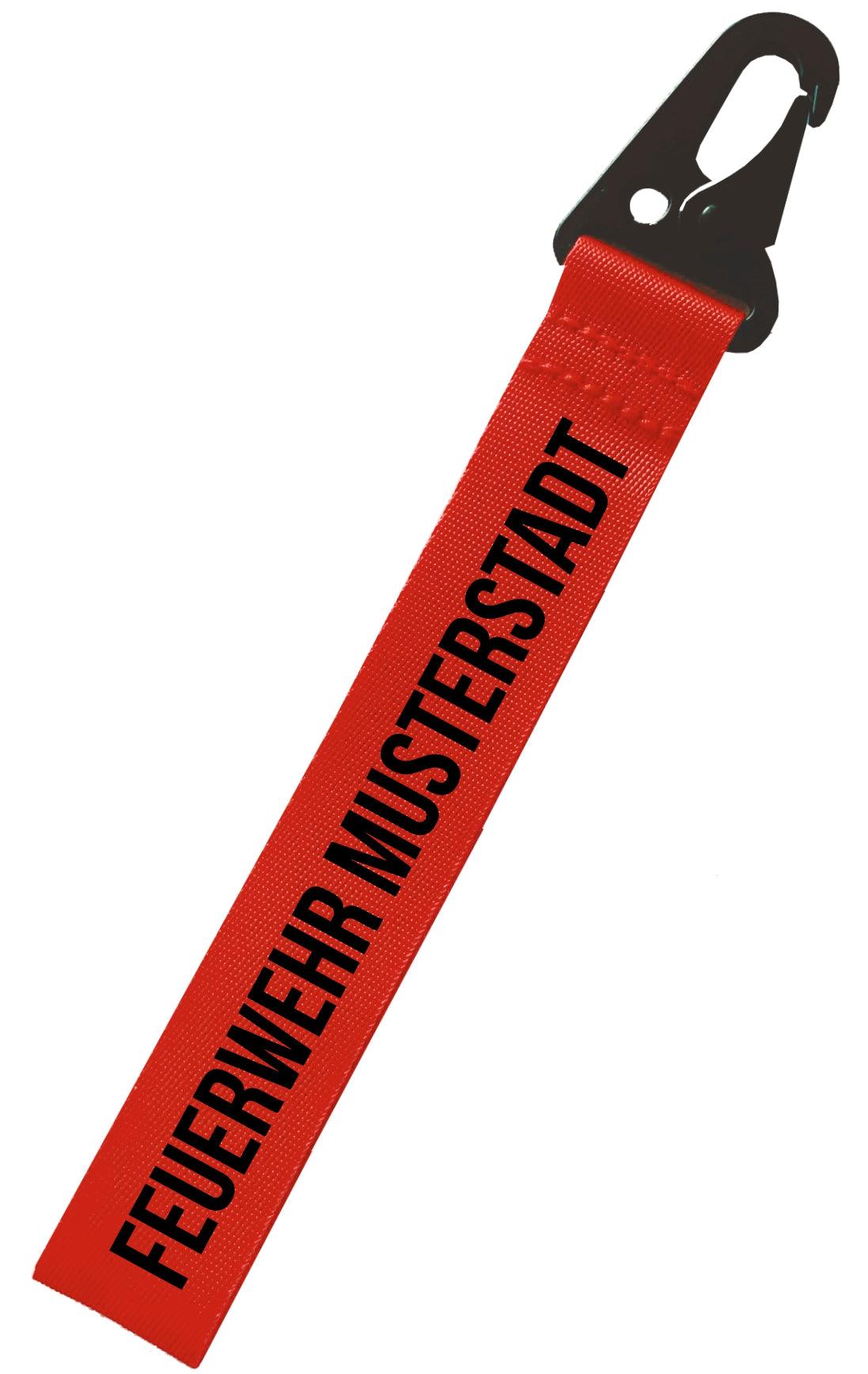 Feuerwehr-Schlüsselanhänger mit individueller Bedruckung - Schwarz / Einseitig Feuerwehr & Ortsname