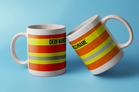 Feuerwehr-Tasse Orange ’Wunschtext’ - Weiß - Tasse