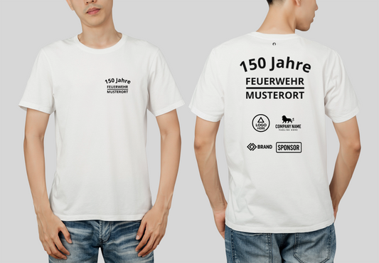 Individuelles Feuerwehr Jubiläums T-Shirt mit Sponsorenlogos – XXX Jahre Deine Feuerwehr